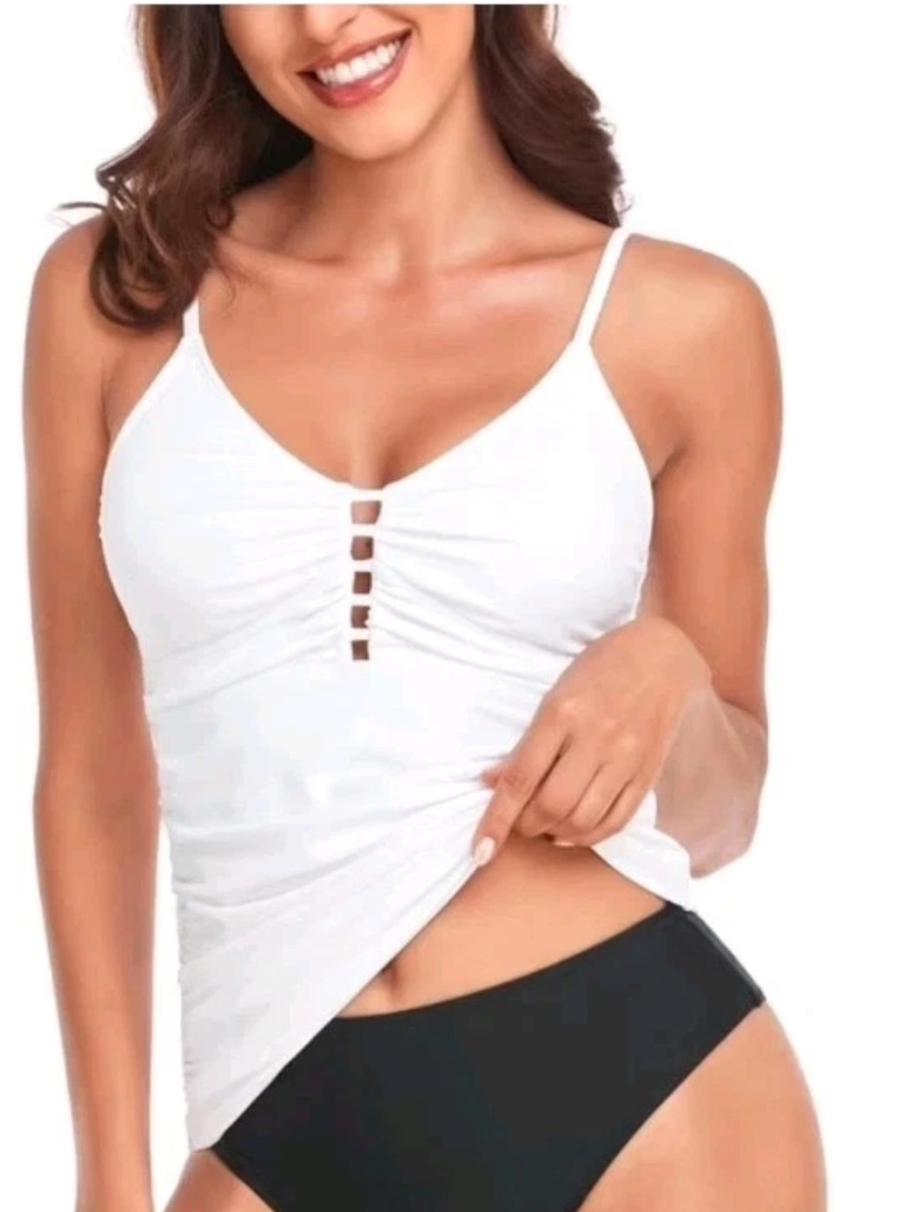 RELLECIGA Women's Ruched Tankini Top Swimsuit Summer Beach White Sz Medium